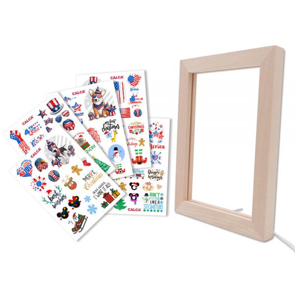 CALCA Wood Photo Frame 3D LED Photo Frame kit (Wooden photo frame + blank acrylic board+A4 DTF UV Printing Stickers)