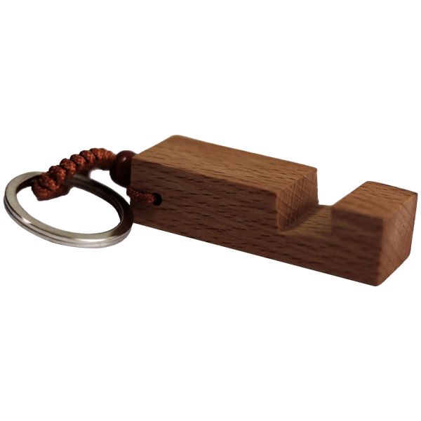 10pcs Wood Phone Holder Keychain Portable Cellphone Stand Keyring