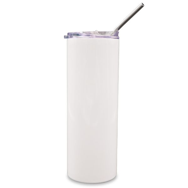 10pcs 20oz Taperless Sublimation Blank Skinny Tumbler Stainless Steel Insulated Water Bottle Double Wall Vacuum Travel Cup With Sealed Lid and Straw (White)