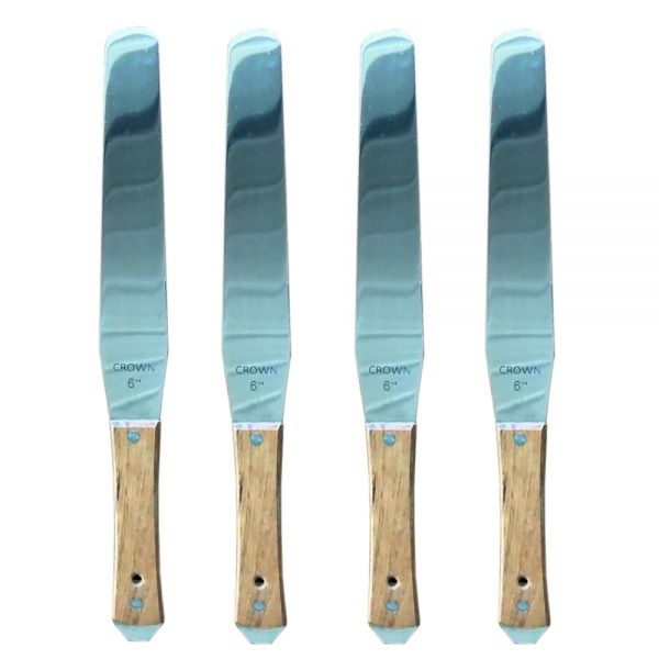 4 pcs Stainless Steel Spatula / Wood Handle 6" - Silk Screen Printing Scoop Ink