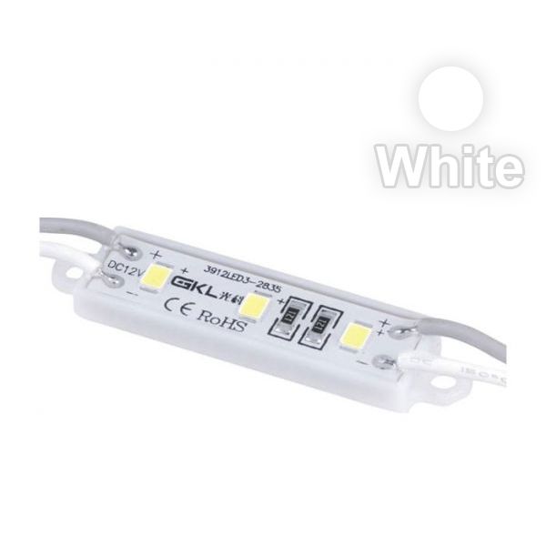 ไฟโมดูล LED ประเภท SMD: 2835 กันน้ำได้ พลังงาน DC : 12 โวลต์ 0.6 วัตต์ ขนาด 39x12x4 ม.ม.---Waterproof LED Module