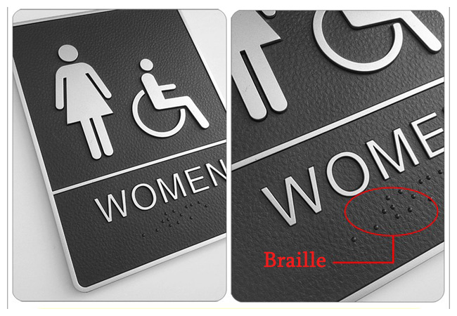 Female / Disabled, Toilet, Restroom Signs With Braille