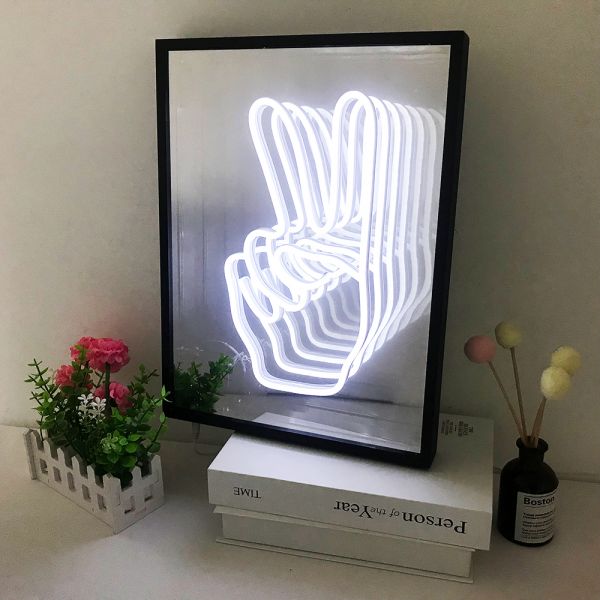 3D Magic Infinite rectangle Mirror Multi-layer victory gesture Neon Mirror Sign