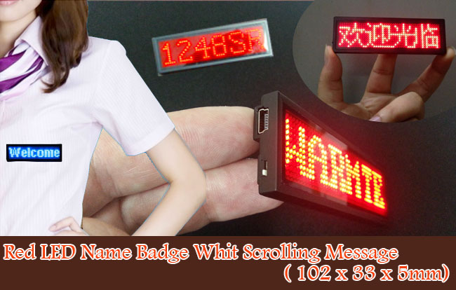 Pink LED Name Badge Whit Scrolling Message