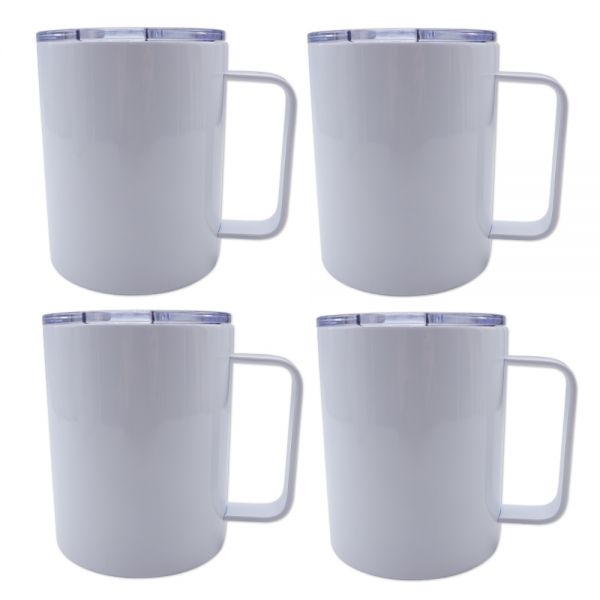 CALCA 25pcs Sublimation Blank Stainless Steel Coffee Mugs Tumbler 12OZ White Double Wall with Handle and Sliding Lid Double Wall Vacuum Insulated for Cricut Mug Press Machine Heat Transfer Print