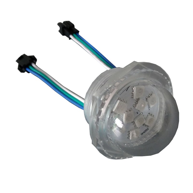 Полноцветный точечный LED модуль в прозрачном выпуклом корпусе (SMD 5050; 9 LED; Φ36; UCS2903 IC; постоянное напряжение 12В)