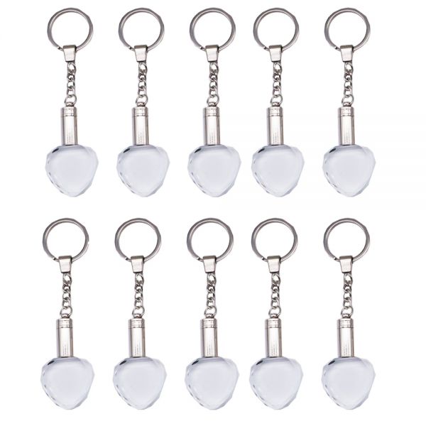 10 Pack Crystal Key Rings Personalized Crystal Heart Keychain with LED Blue Light For Party Gifts