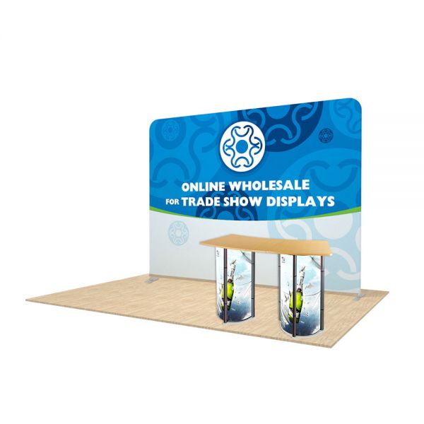 ป้ายนิทรรศการแบบพกพา 10 ฟุต พร้อมกราฟิกแบบกำหนดเอง 10ft Straight Portable Fabric Tension Exhibition Display with Custom Graphic