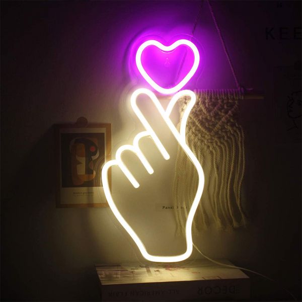 CALCA LED Neon Sign finger heart Sign USB 5VDC Size- 16.5X8inches