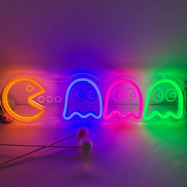 CALCA Ghost Neon Signs Specter LED Lights Sign Gamer Room Retro finger heart Sign USB 5VDC Size- 16.9X4.72inches