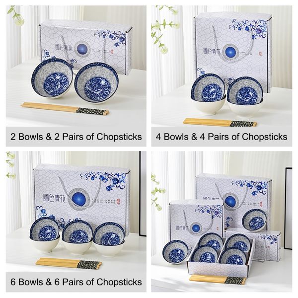 Blue and White Porcelain 4.5" Ceramic Gift Bowl Set