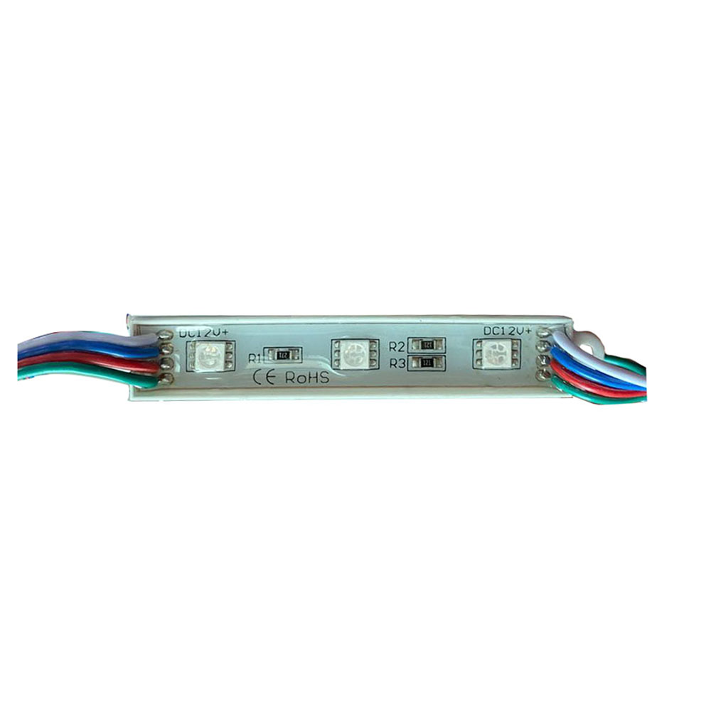 Влагозащищенный LED модуль SMD 5050 (3 LED, RGB, 0,85Вт, 75х12мм)