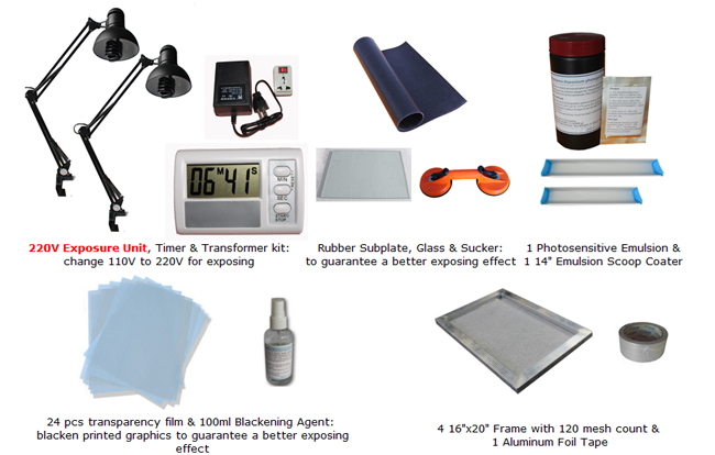 New Single Color Screen Printing Kit Pallet Adjustable Press Exposure Unit