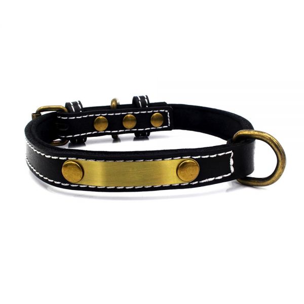 Quality Leather Pet Dog Cat Collar with ID Tags