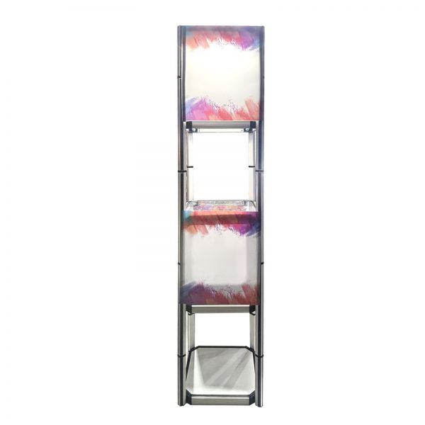 Square Portable Aluminum Spiral Tower Display Case with Shelves, Top light and Clear Panels