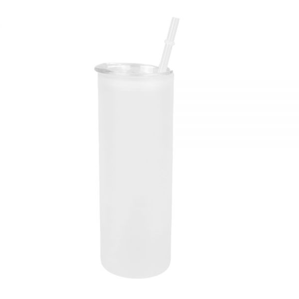 CALCA 25pcs 25oz Sublimation Blanks Frosted Glass Tumbler Skinny Straight Travel Bottle with ABS Lid and Glass Straw Jar Tumbler Cups Mugs