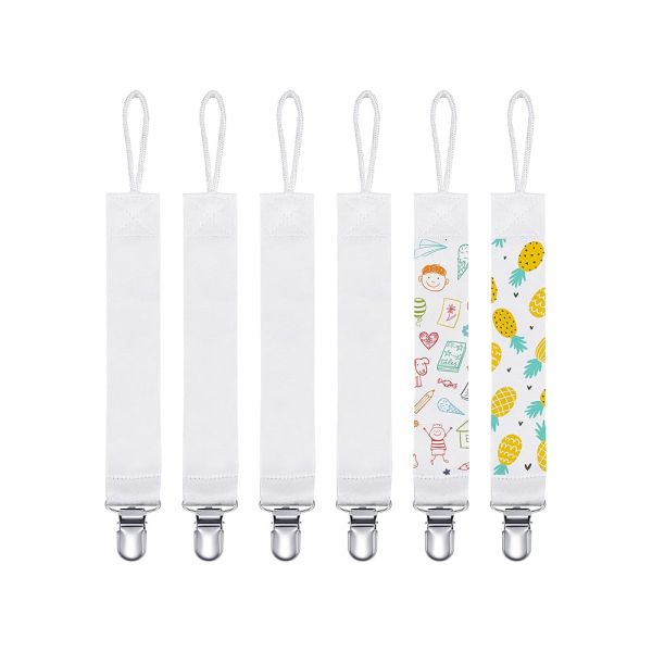 CALCA 6 Pack Neutral Sublimation Pacifier Holder Polyseter Ribbon Blank for Baby Fits for Most Pacifiers, Teethers & Toys