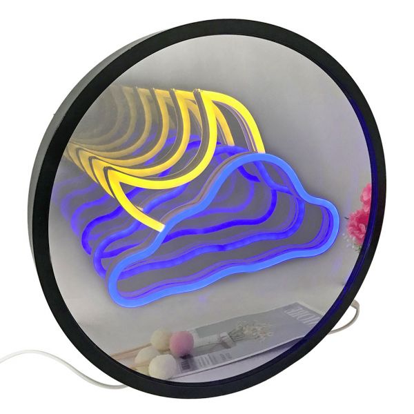 3D Magic Infinite Mirror Multi-layer cloud+moon Neon Mirror Sign