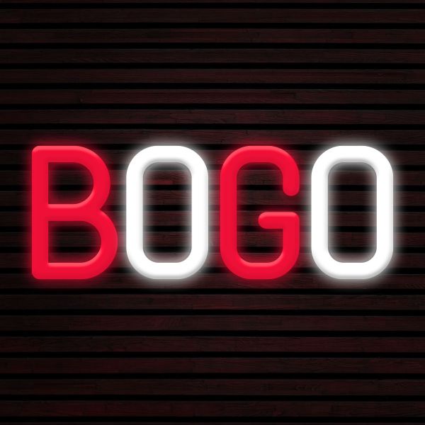 CALCA BOGO White+Red Neon Sign Size-19.7X7.9 Inches