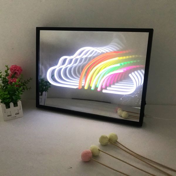 3D Magic Infinite rectangle Mirror Multi-layer rainbow+cloud Neon Mirror Sign