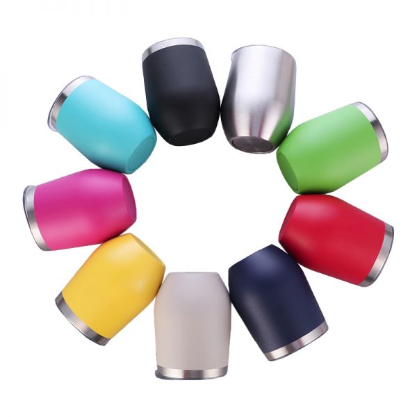 12oz Wine Tumbler Double Wall Stainless Steel Insulated Eggshell Cup with lid