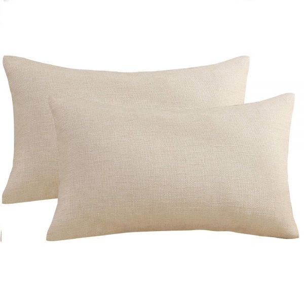 CALCA 10 Pack New Sublimation Linen Fabric 3D Sublimation Blanks Rectangle Pillow Case 12in x 20in Fashional Oblong Cushion Cover Throw Pillow Covers with Invisible Zippers for DTF/HTV Printing