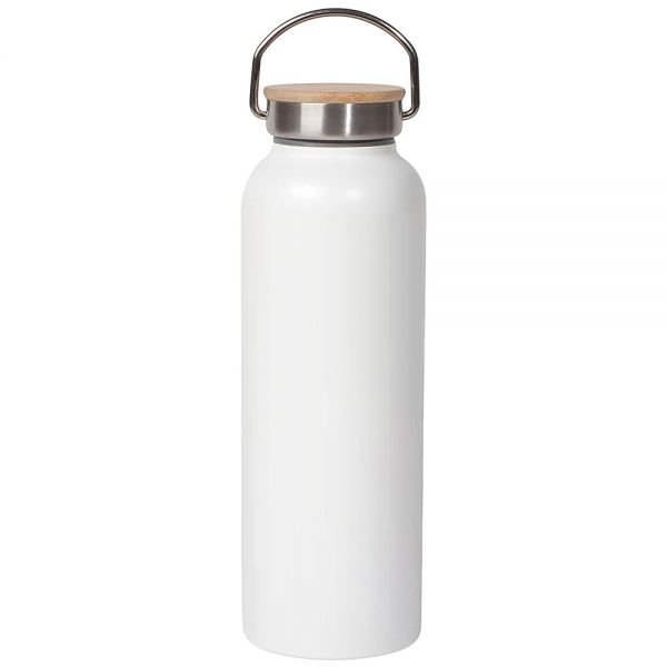 25 Pack Stainless Steel White Sport Water Bottle 17 oz w / Portable Bamboo Lid,Powder Coated