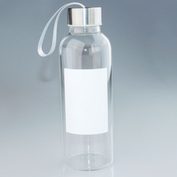 Botella de cristal de 420ml. con espacio en blanco para impresión por sublimación.